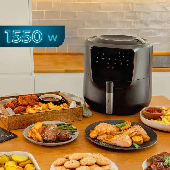 Friteuză cu aer cald Cecotec Cecofry Rain M, 5,5 l, 1550 W, 8 meniuri, neagră