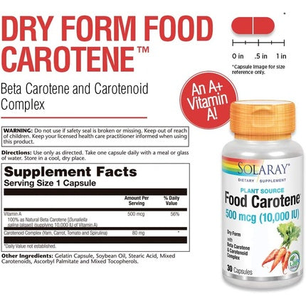 SOLARAY Food Carotene, Vitamin A 10000 IU, 30 Capsule