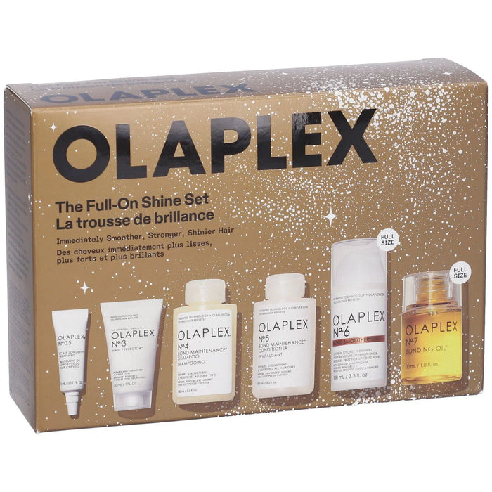 Set Olaplex The Full-On Shine Set: No.6 cremă de styling 100 ml + No.3 tratament 30 ml + No.4 șampon 30 ml + No.5 balsam + No.0.5 tratament scalp