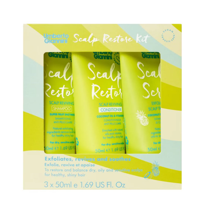 Set Umberto Giannini Scalp Restore: șampon anti-mătreață 50 ml + balsam anti-mătreață 50 ml + scrub exfoliant pentru scalp 50 ml