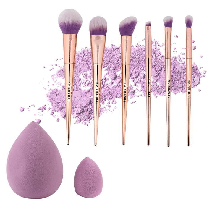 Set pensule de machiaj Profusion Cosmetics + bureți de machiaj, 8 piese