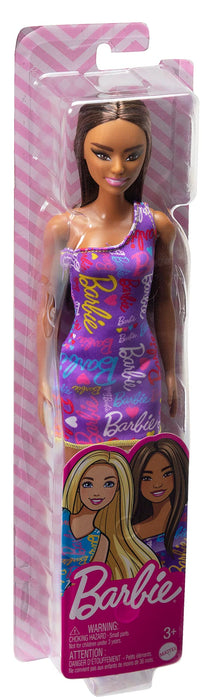 Păpușă Mattel Barbie, șatenă cu rochie mov, 3+ ani