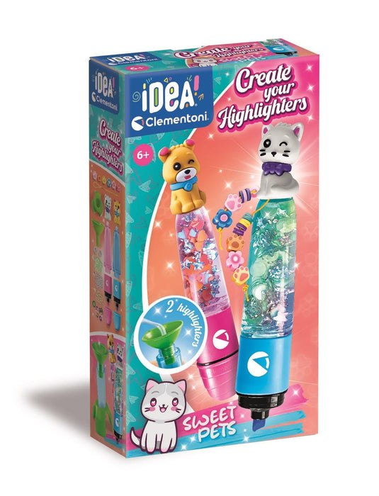 Set creativ Clementoni Idea Sweet Pets, pentru realizarea a 2 markere evidențiatoare, 6+ ani
