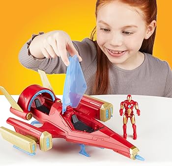 Avion de jucărie Hasbro Marvel Avengers, Iron Man Repulsor Blast Battle Jet, cu figurină, 4+ ani