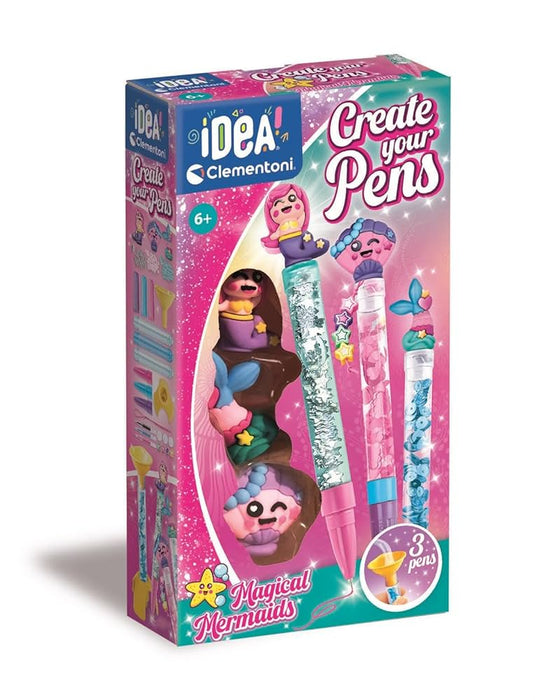 Set creativ Clementoni Idea Create Your Pens, Magical Mermaids, 3 stilouri, 6+ ani