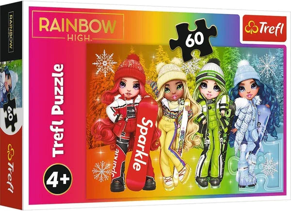 Puzzle Trefl Rainbow High, la schi și snowboard, 60 de piese, 4+ ani