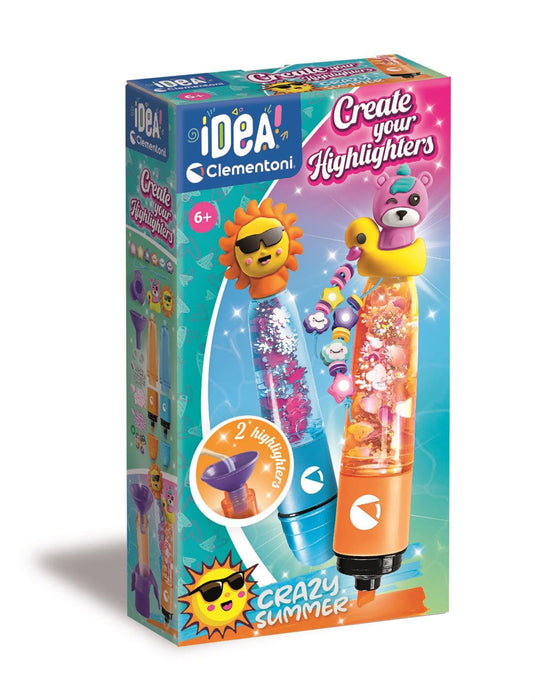 Set creativ Clementoni Idea, Creează-ți propriile markere evidențiatoare Crazy Summer, 2 markere, 6+ ani