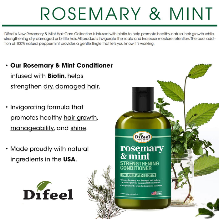 Balsam pentru păr, Difeel Rosemary & Mint Biotin, 12 oz, rozmarin și mentă