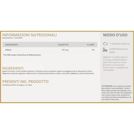 Supliment Solgar Oligo Sel Plus, 100 tablete, maro