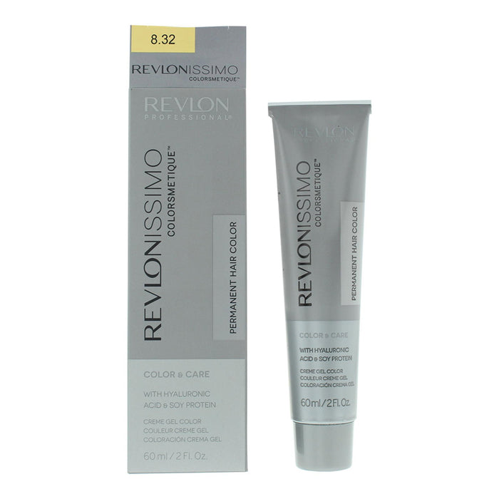 Vopsea permanentă de păr Revlon Revlonissimo Colorsmetique, nuanța 8.32 Light Golden Pearl Blonde, 60 ml