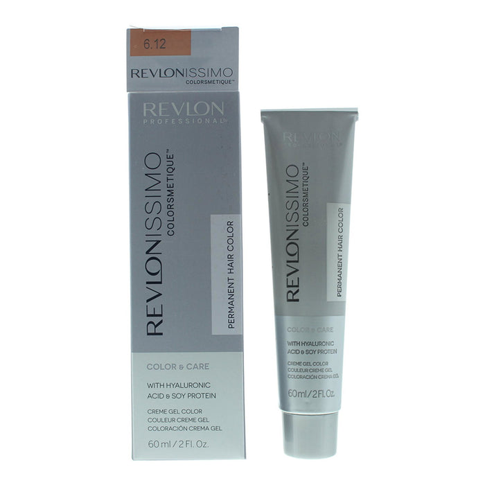 Vopsea permanentă de păr Revlon Revlonissimo Colorsmetique, nuanța 6.12 Dark Pearly Blonde, 60 ml
