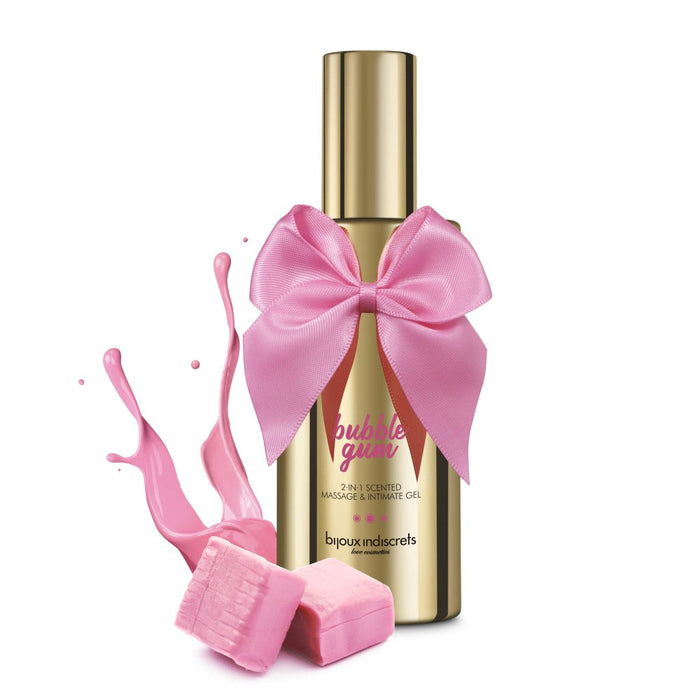 Gel de masaj 2 în 1, Bijoux Indiscrets Bubblegum, aromă de gumă de mestecat cu căpșuni