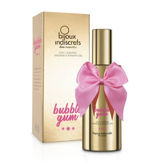 Gel de masaj 2 în 1, Bijoux Indiscrets Bubblegum, aromă de gumă de mestecat cu căpșuni