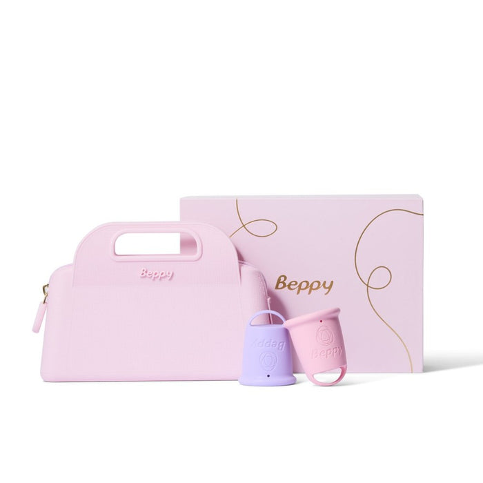 Cupe menstruale, Asha - Beppy, set 2 bucăți, roz și mov, cu husă din silicon