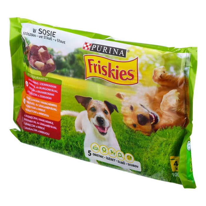 Hrană umedă Purina Friskies Pui Vițel Carne de oaie Cartofi Morcov 4 x 100 g