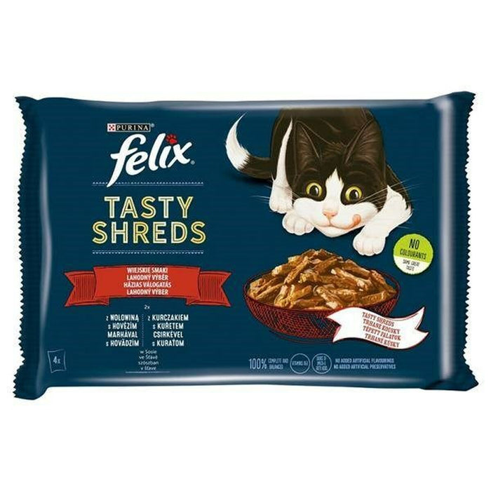 Mâncare pentru pisici Purina Tasty Shreds Pui Vițel 4 x 80 g