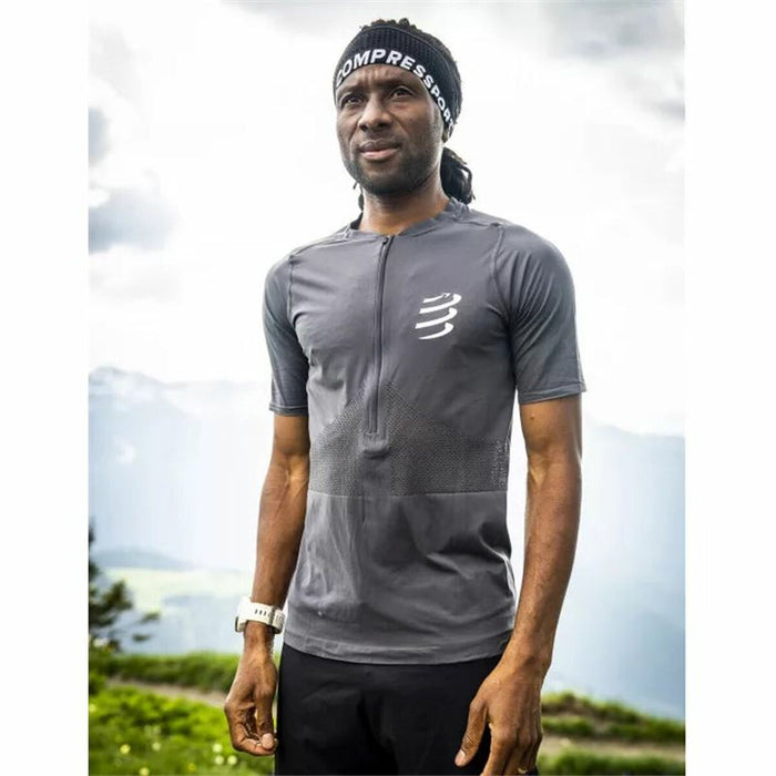 Tricou cu Mânecă Scurtă Unisex Compressport Trail Half-Zip Fitted SS Gri