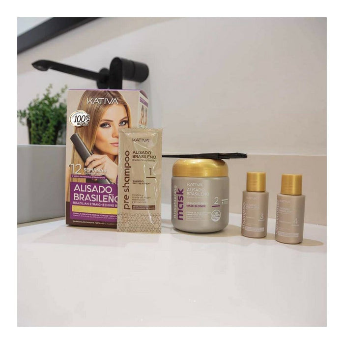 Set de coafor păr drept stil brazilian  Kativa Pro Blonde (6 pcs)