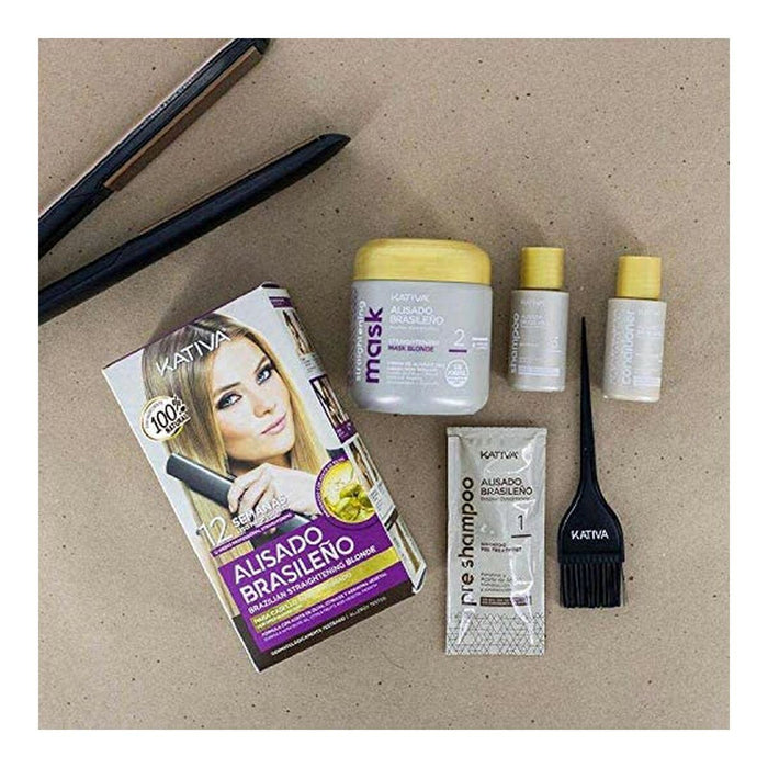 Set de coafor păr drept stil brazilian  Kativa Pro Blonde (6 pcs)