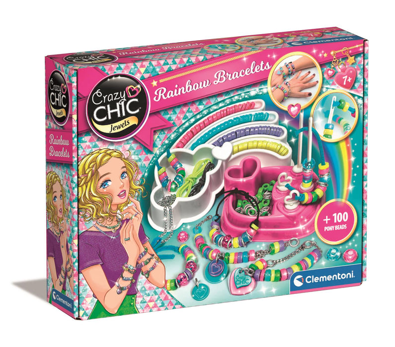 Set creativ Clementoni Crazy Chic, Brățări curcubeu, 7+ ani, peste 100 de mărgele