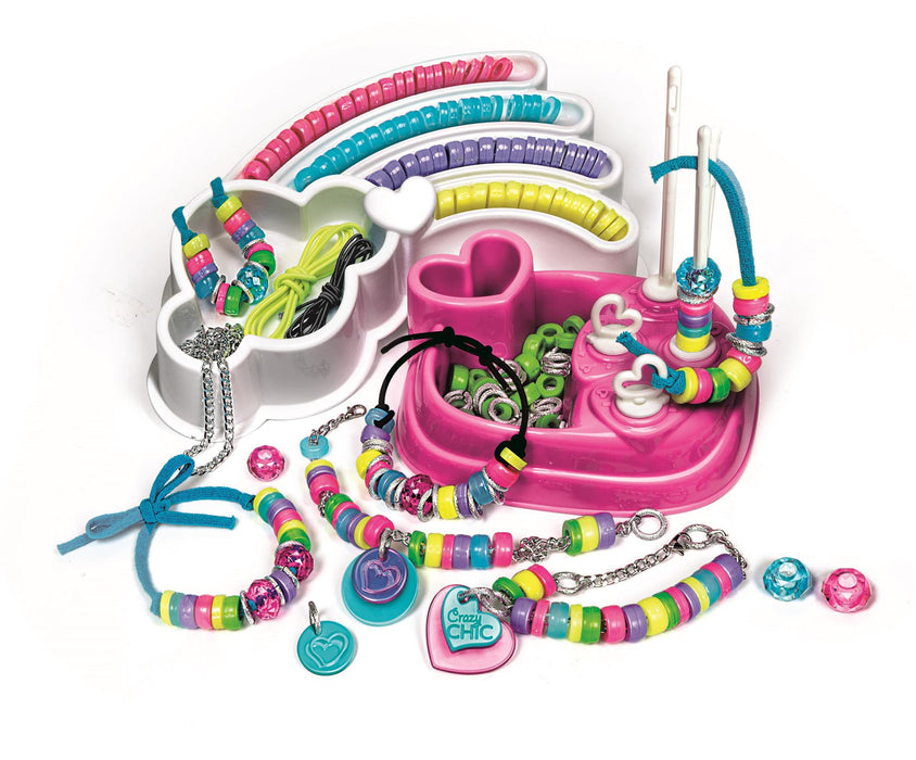 Set creativ Clementoni Crazy Chic, Brățări curcubeu, 7+ ani, peste 100 de mărgele