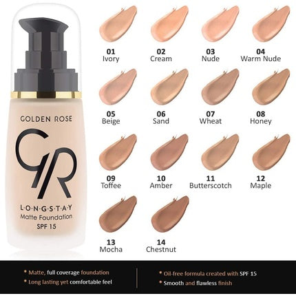 Fond de ten Golden Rose Matte Long Wear Oil Free cu SPF 15, nuanța Honey 08