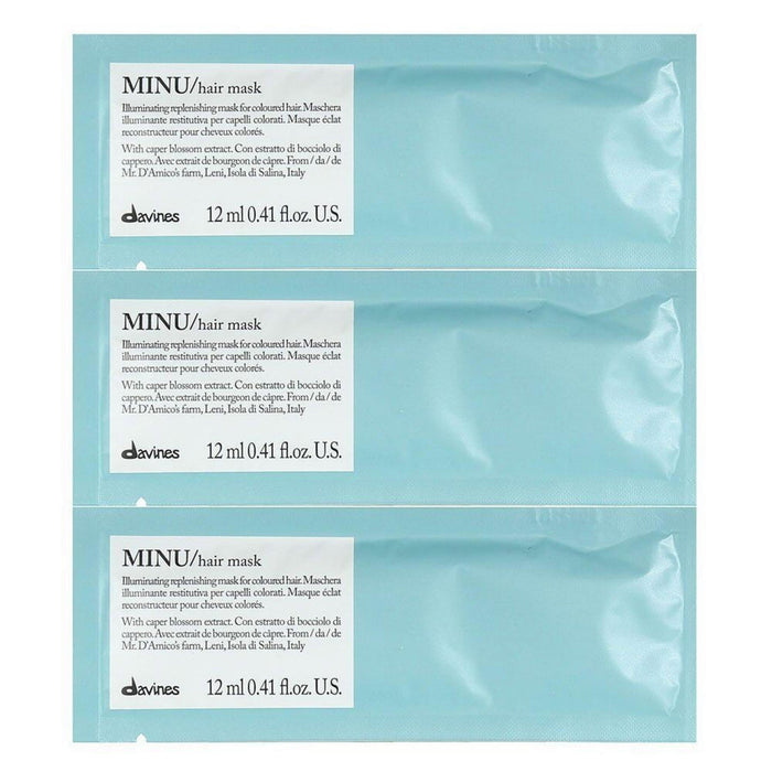 Set mască de păr Davines Minu, iluminatoare, pentru păr vopsit, 12 x 12 ml