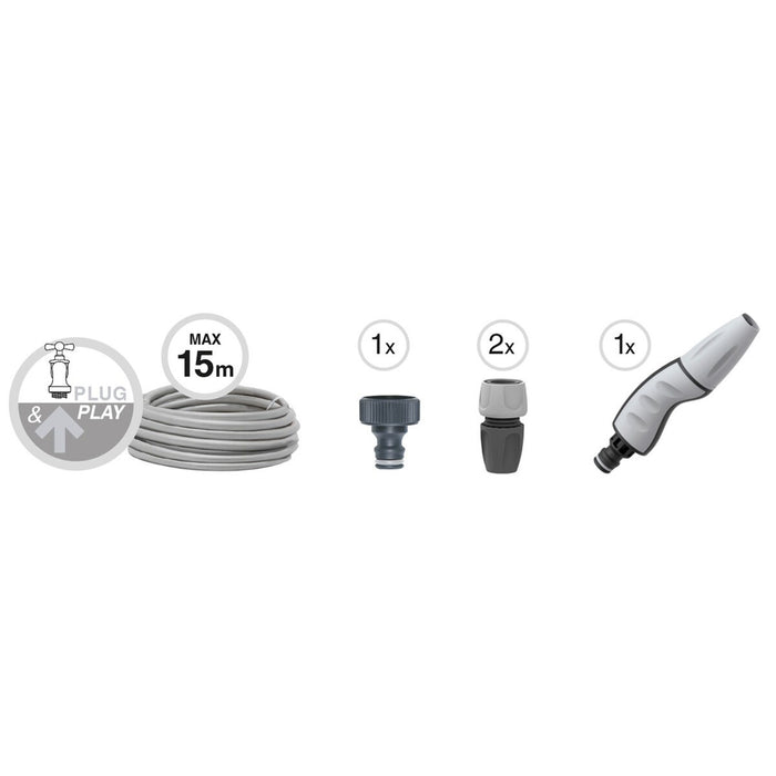 Set de furtunuri cu accesorii GF Garden gf80267600 Extensibil Coș Albastru 15 m Plastic