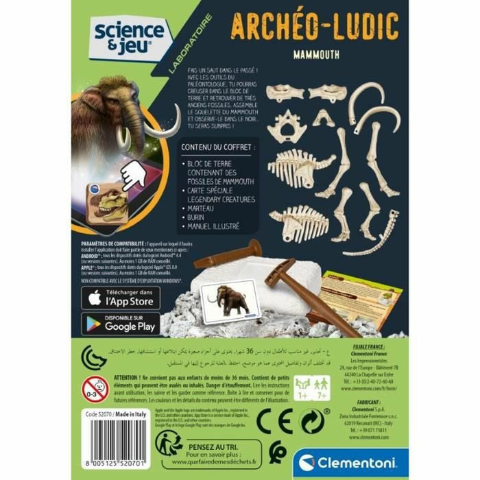 Joc de știință Clementoni Archéo Ludic Mammoth Fosforescent