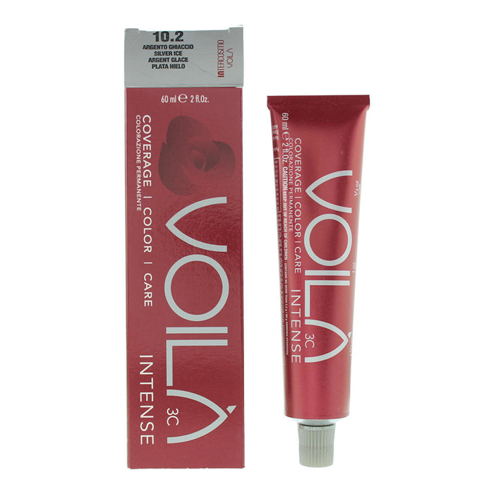 Vopsea permanentă de păr Intercosmo Voila 3C Intense, nuanța 10.2 Silver Ice, 60 ml