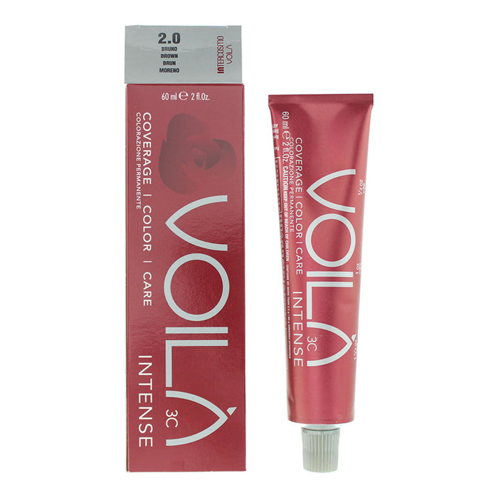 Vopsea permanentă de păr Intercosmo Voila 3C Intense, nuanța 2.0 Brown, 60 ml