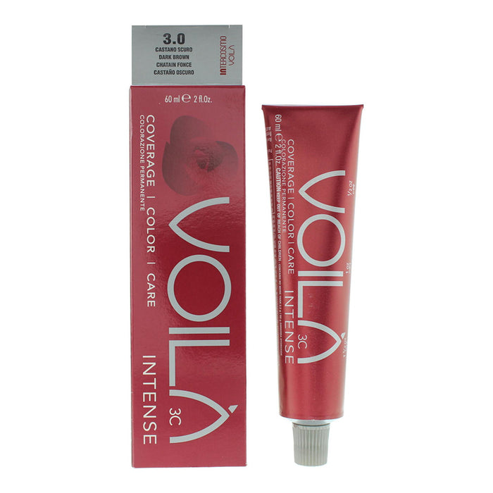 Vopsea permanentă de păr Intercosmo Voila 3C Intense, nuanța 3.0 Dark Brown, 60 ml