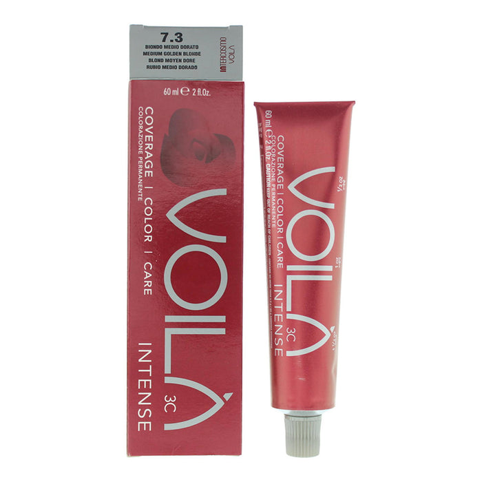 Vopsea permanentă de păr Intercosmo Voila 3C Intense, nuanța 7.3 Medium Golden Blonde, 60 ml