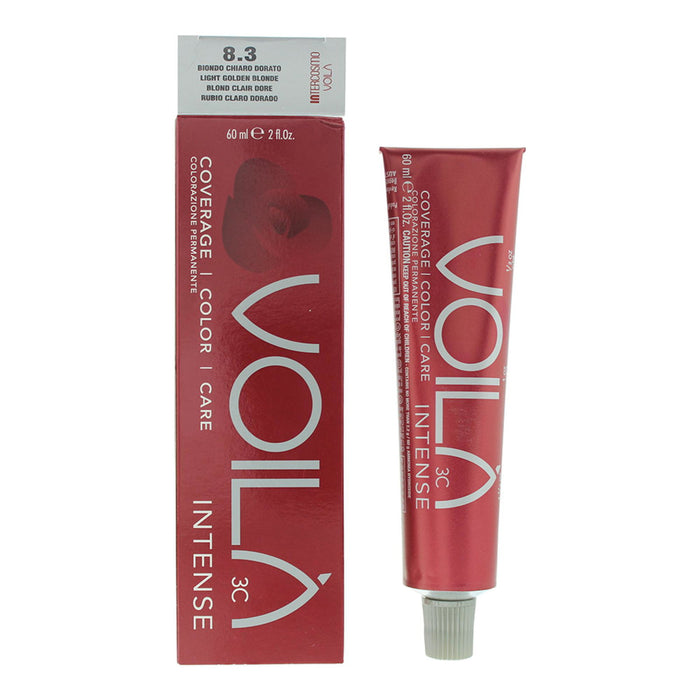 Vopsea permanentă de păr Intercosmo Voila 3C Intense, nuanța 8.3 Light Golden Blonde, 60 ml