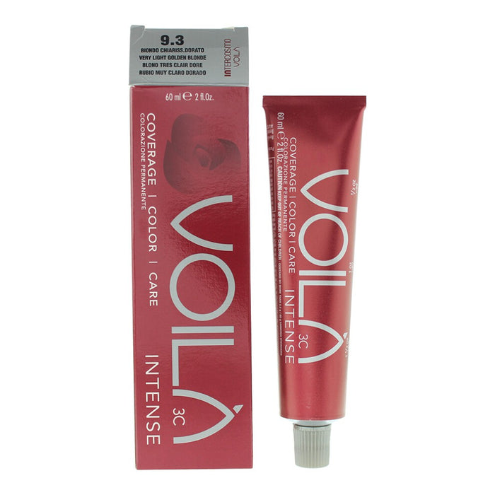 Vopsea permanentă de păr Intercosmo Voila 3C Intense, nuanța 9.3 Very Light Golden Blonde, 60 ml