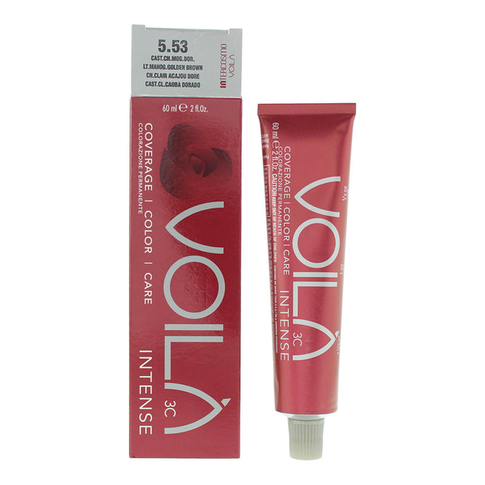 Vopsea permanentă de păr Intercosmo Voila 3C Intense, nuanța 5.53 Light Mahogany Golden Brown, 60 ml