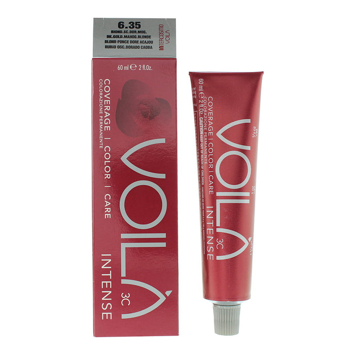 Vopsea permanentă de păr Intercosmo Voila 3C Intense, nuanța 6.35 Dark Blonde Intense Mahogany, 60 ml