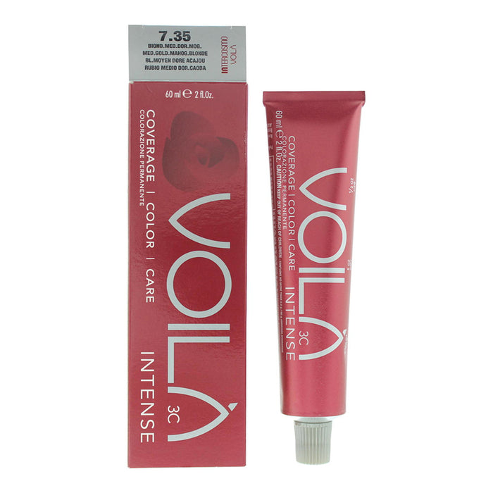 Vopsea permanentă de păr Intercosmo Voila 3C Intense, nuanța 7.35 Medium Golden Mahogany Blonde, 60 ml