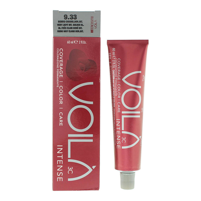 Vopsea permanentă de păr Intercosmo Voila 3C Intense, nuanța 9.33 Very Light Intense Golden Blonde, 60 ml