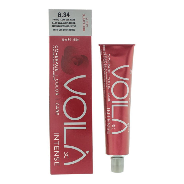 Vopsea permanentă de păr Intercosmo Voila 3C Intense, nuanța 6.34 Dark Golden Copper Blonde, 60 ml