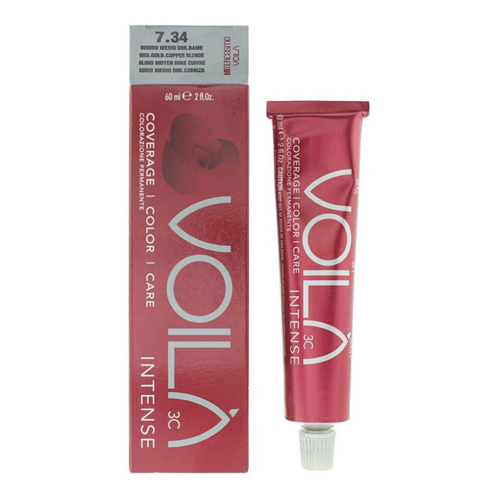 Vopsea permanentă de păr Intercosmo Voila 3C Intense, nuanța 7.34 Medium Golden Copper Blonde, 60 ml