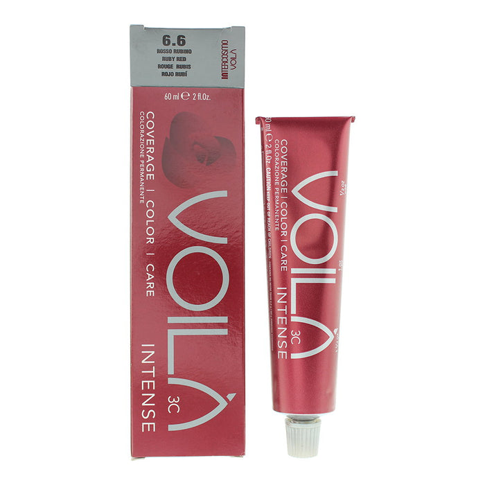 Vopsea permanentă de păr Intercosmo Voila 3C Intense, fără amoniac, nuanța 6.6 Ruby Red, 60 ml
