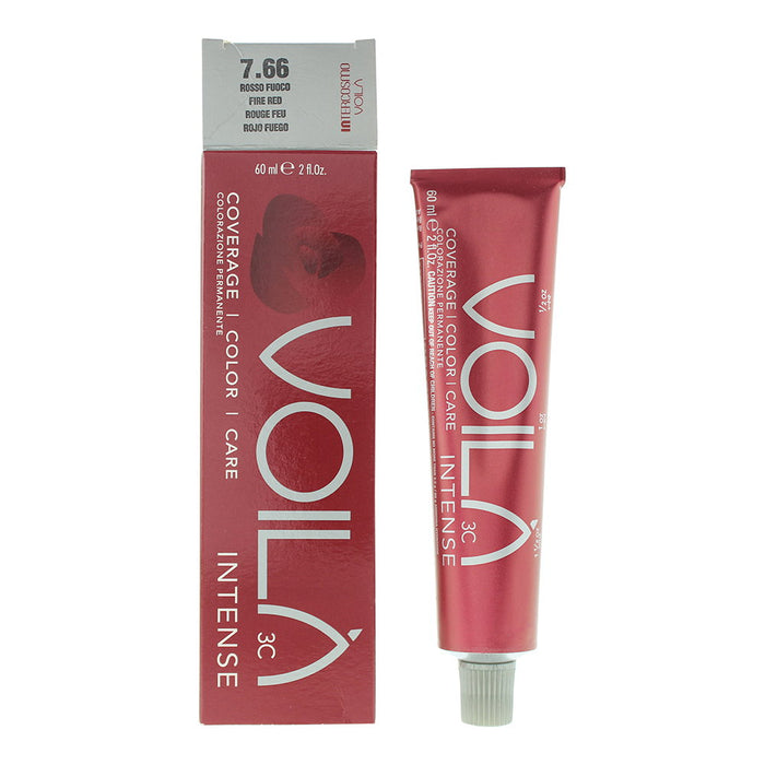 Vopsea permanentă de păr Intercosmo Voila 3C Intense, nuanța 7.66 Fire Red, 60 ml