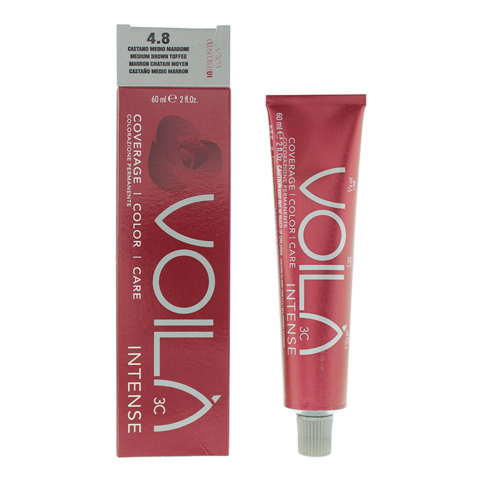 Vopsea permanentă de păr Intercosmo Voila 3C Intense, nuanța 4.8 Medium Brown Toffee, 60 ml
