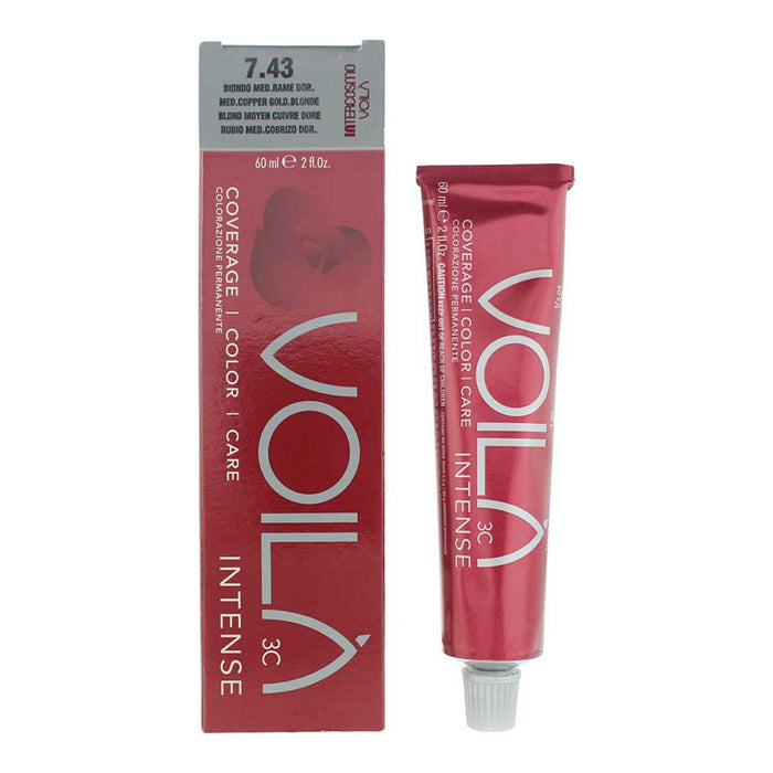 Vopsea permanentă de păr Intercosmo Voila 3C Intense, nuanța 7.43 Mediterranean Copper Gold Blonde, 60 ml