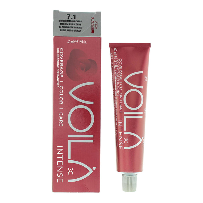 Vopsea permanentă de păr Intercosmo Voila 3C Intense, nuanța 7.1 Medium Ash Blonde, 60 ml