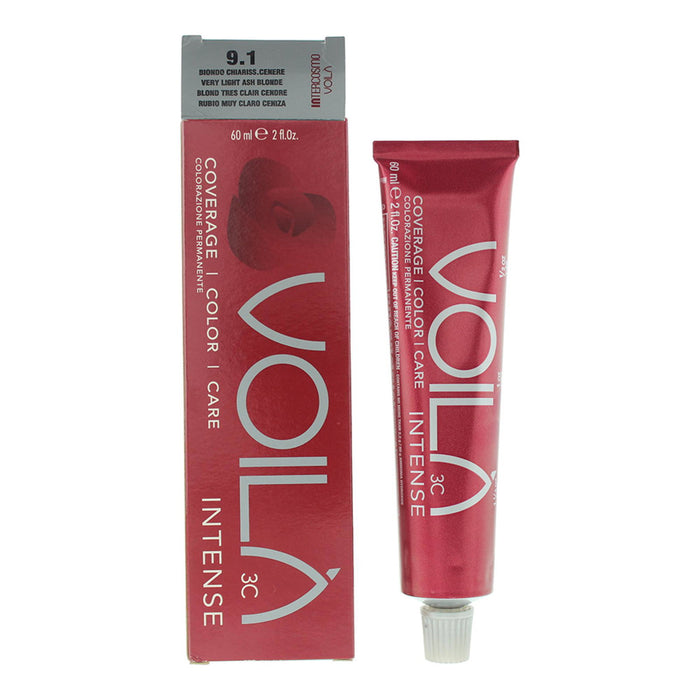 Vopsea permanentă de păr Intercosmo Voila 3C Intense, nuanța 9.1 Very Light Ash Blonde, 60 ml