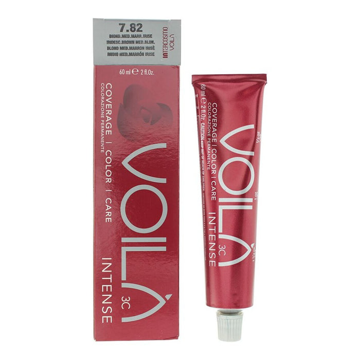 Vopsea permanentă de păr Intercosmo Voila 3C Intense, nuanța 7.82 Iridescent Brown Medium Blonde, 60 ml