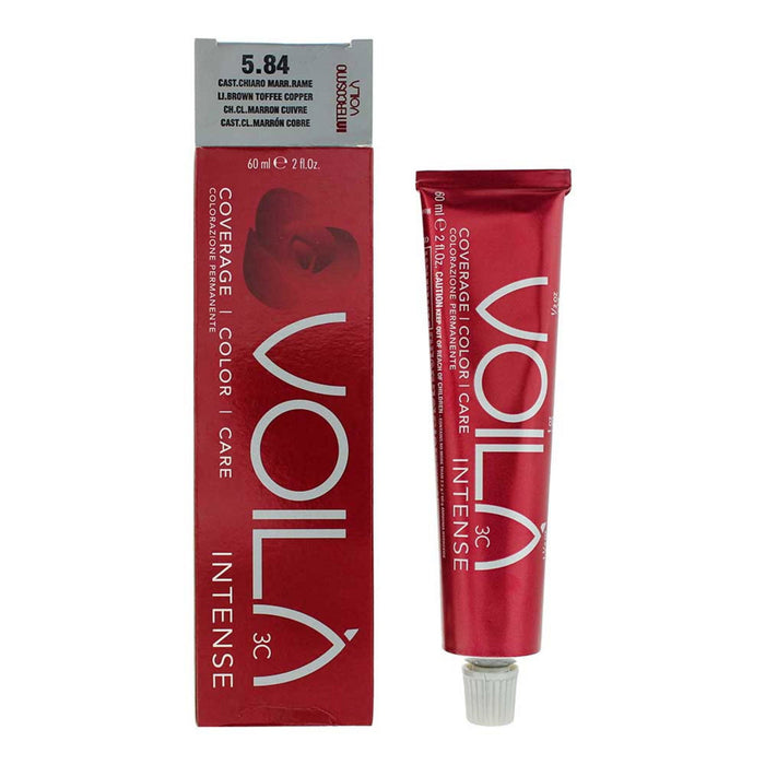 Vopsea permanentă de păr Intercosmo Voila 3C Intense, nuanța 5.84 Light Brown Toffee, 60 ml