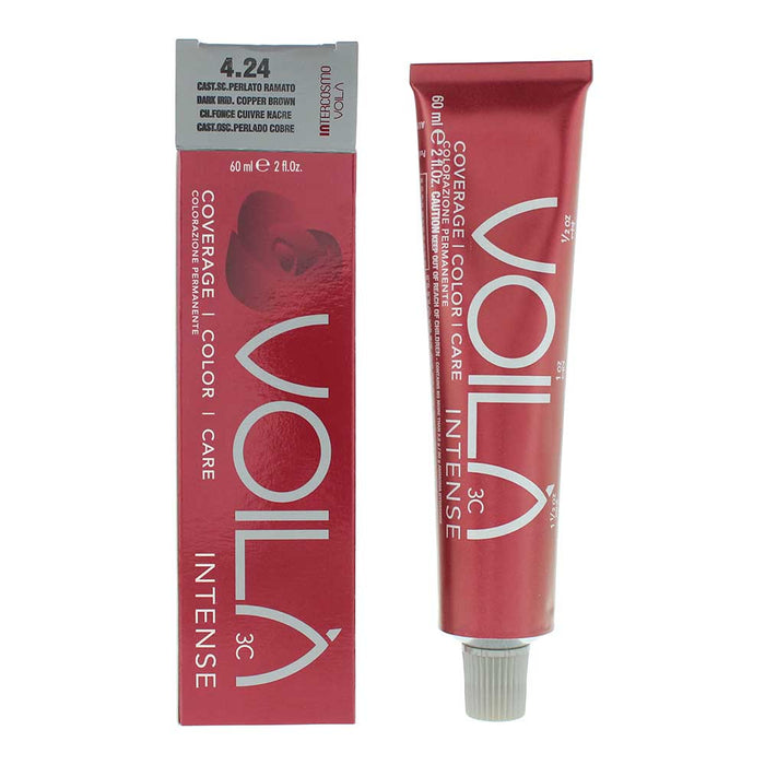 Vopsea permanentă de păr Intercosmo Voila 3C Intense, nuanța 4.24 Dark Irdi Copper Brown, 60 ml